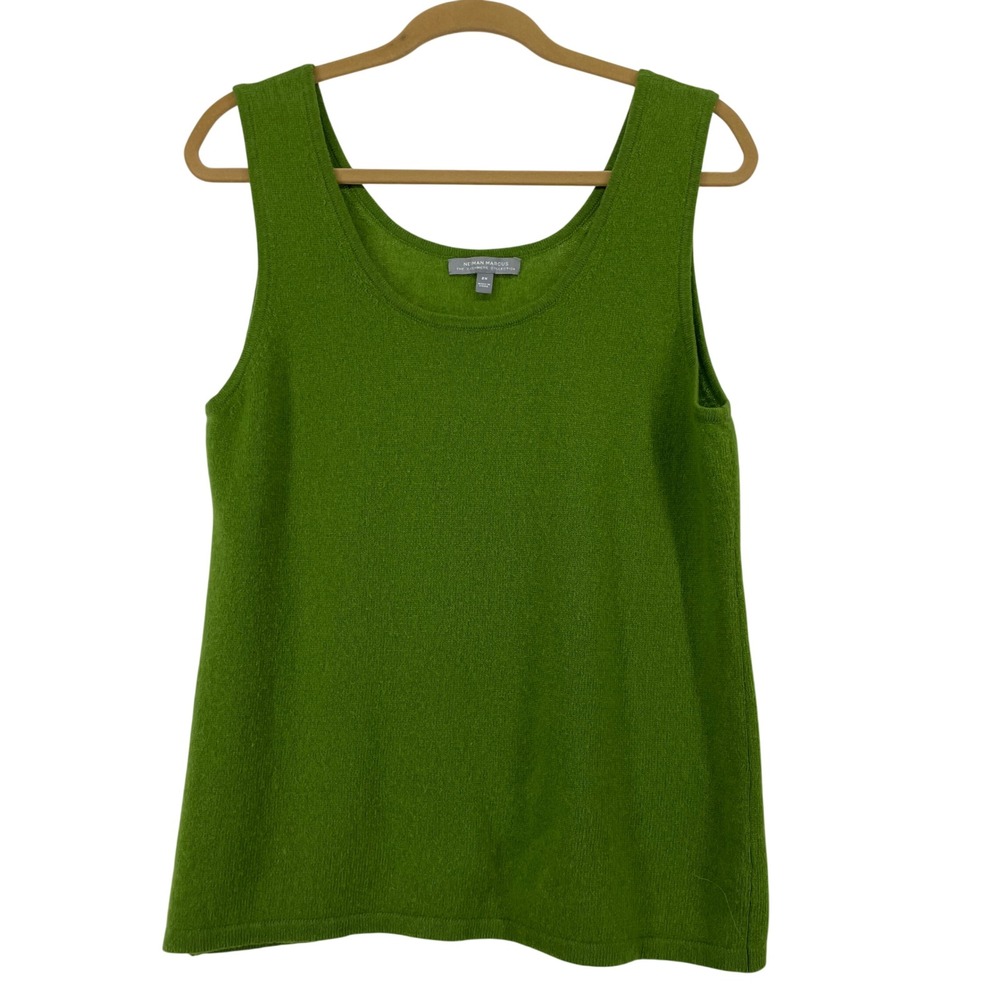 Neiman Marcus Size 2X Tank Top Green 100% Cashmere Scoop Neck Sleeveless Womens